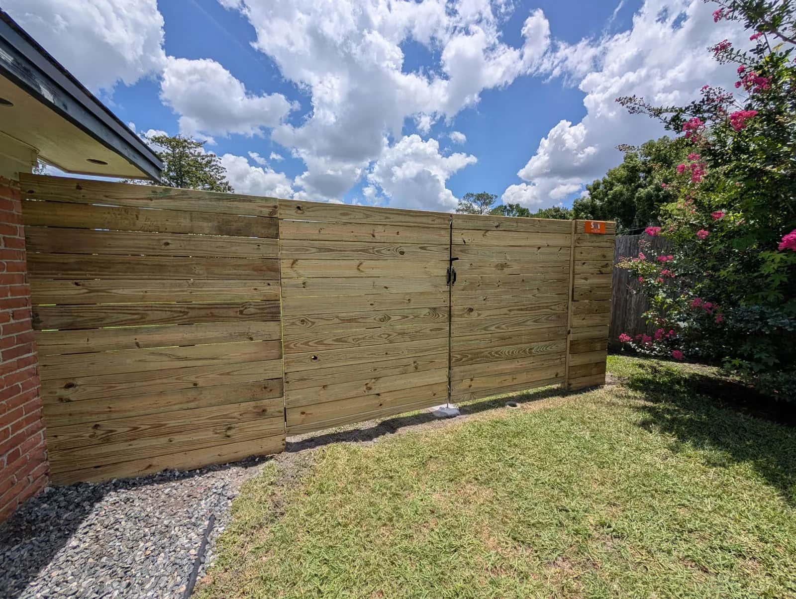 Florida Horizontal Wood Cedar Privacy Fence Six Foot With Double Gate